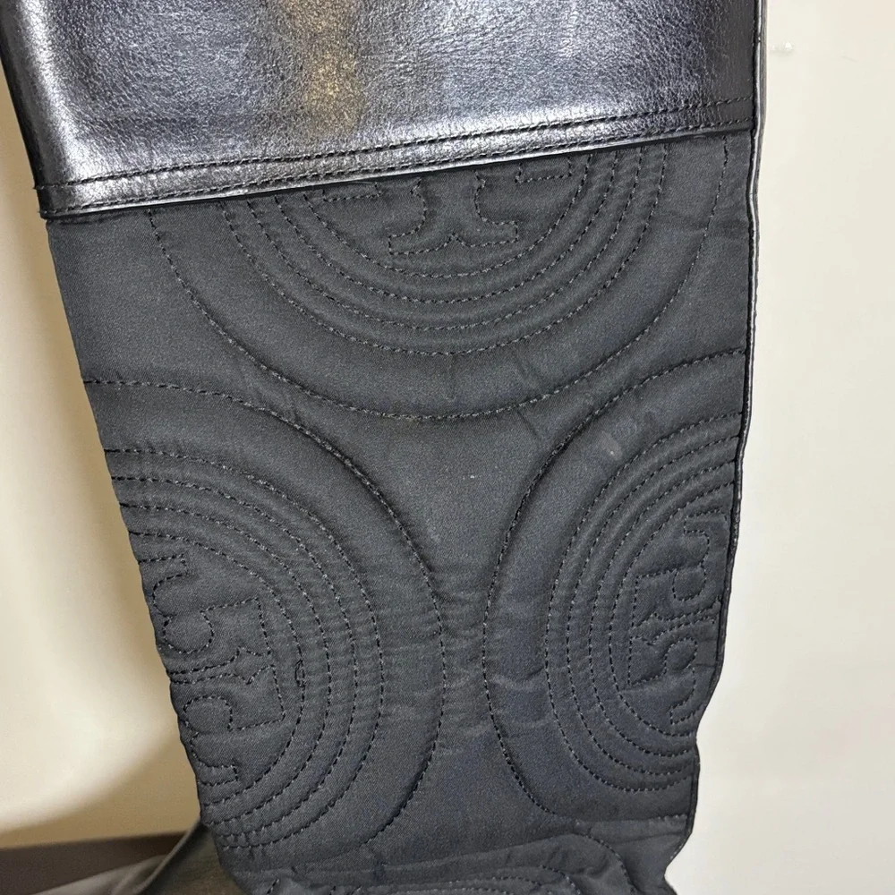 TORY BURCH Quilted Black Riding Boots Leather Logo Tall Deaigner Sz 8